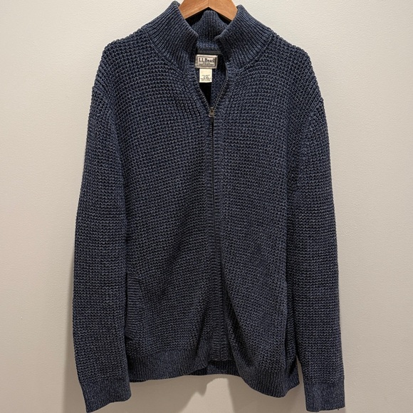 L.L. Bean Mens Heavyweight Organic Cotton Waffle Knit Full-Zip Sweater – Navy XL - Picture 3 of 7